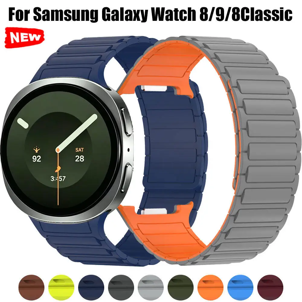 Magnetisches Armband für Samsung Galaxy Watch 9 8 40 44mm, weiches Sport-Silikonband für Galaxy Watch 9 LTE/8 Classic, Uhrenarmband Correa