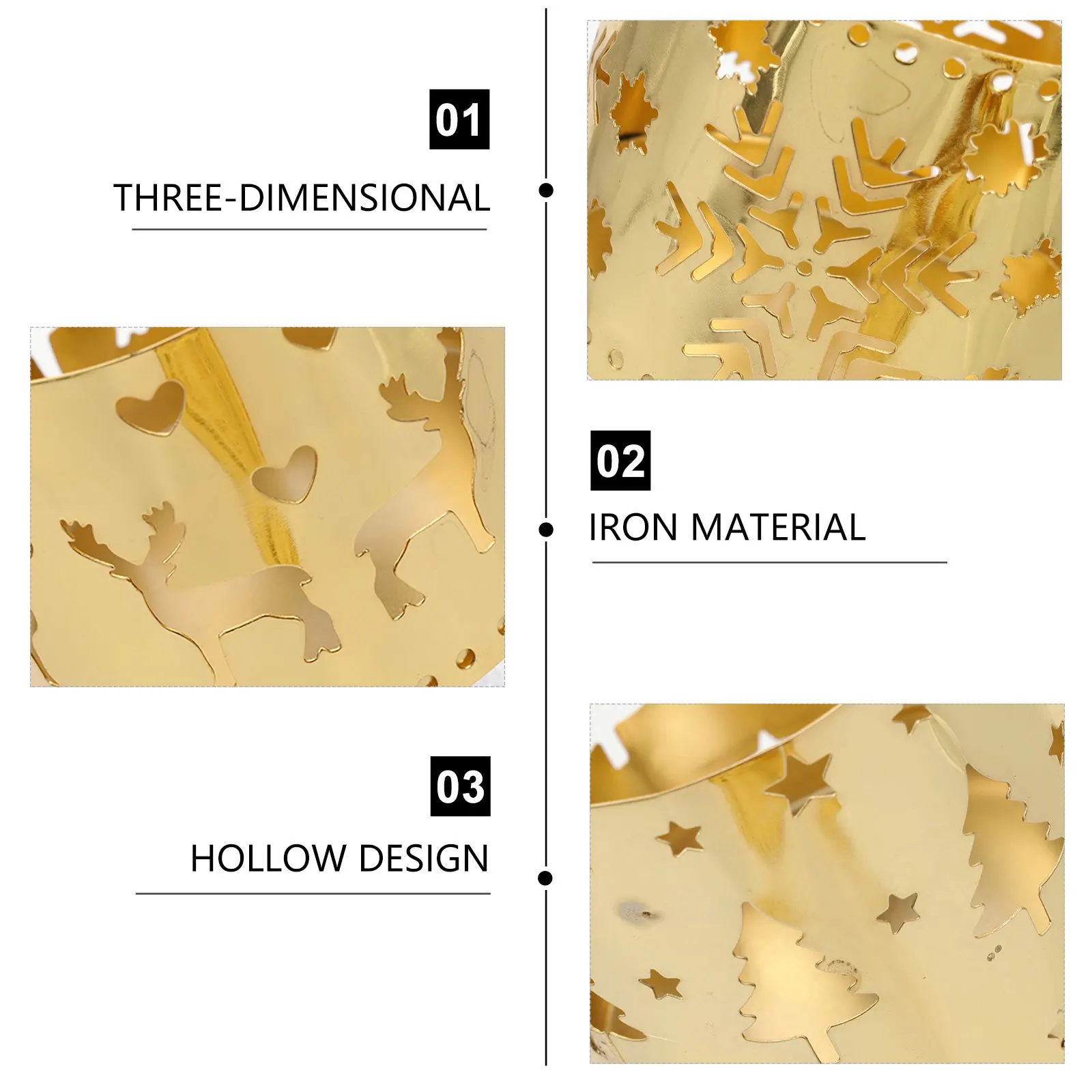 

3pcs Christmas Hollow -Welded Desktop Decorative Candlestick For Holiday Party Wedding Tea Light Stand Xmas