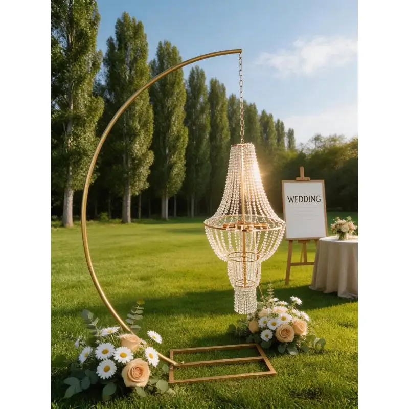 

Luxury Arch Stand Chandelier For Outdoor Wedding Backdrop Decoration Customized Flower Frame Stage Event Props Road Lead Decor
