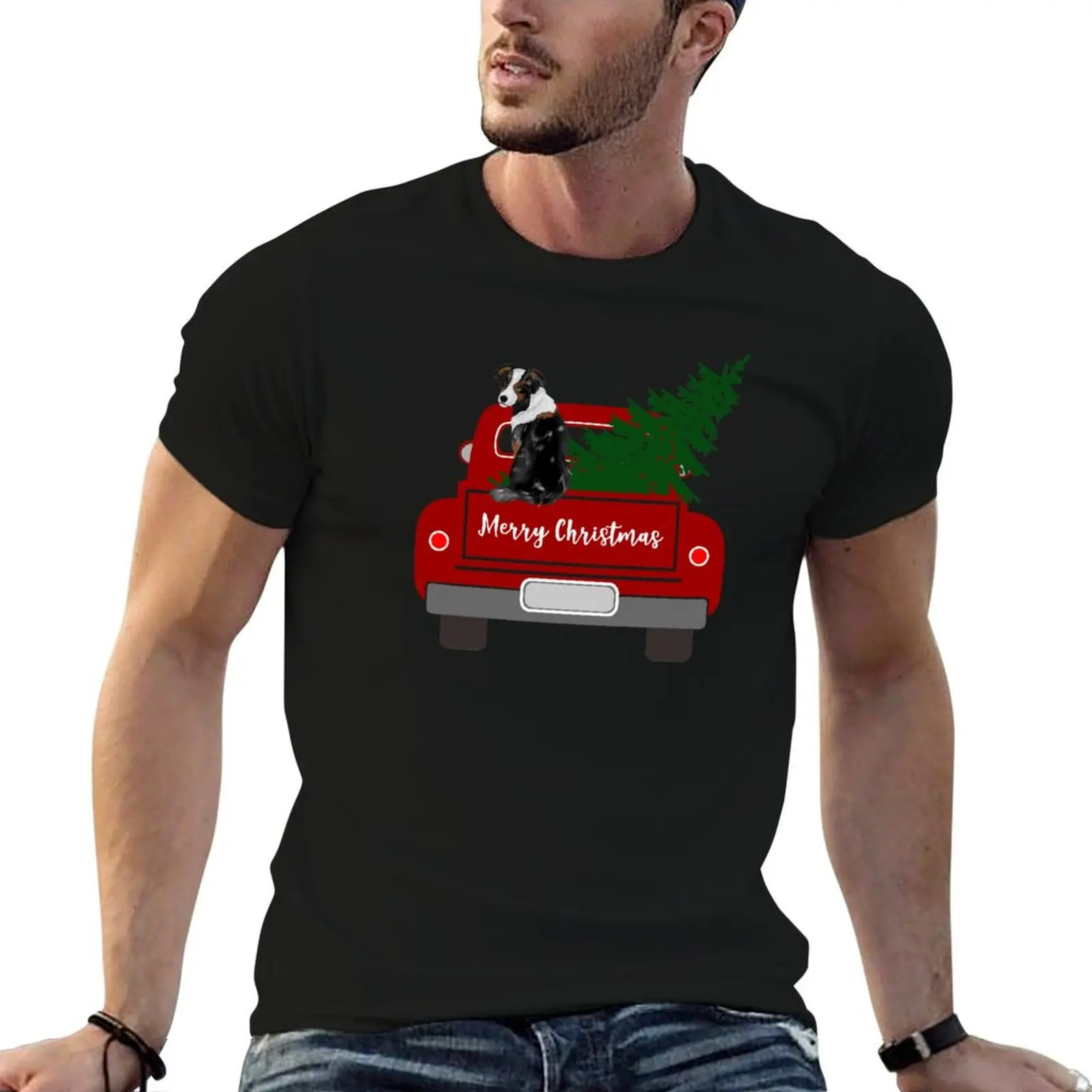 

Australian Shepherd - Christmas Tree- Red Retro Truck T-Shirt t shirt custom print graphic t shirts for man T-Shirt