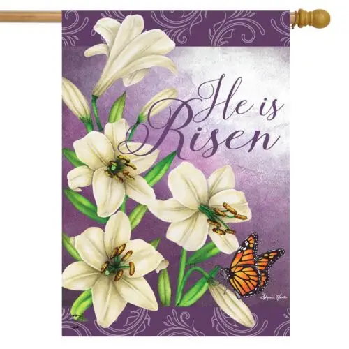 He Is Risen Lilies Easter House Flag Religious Floral 28