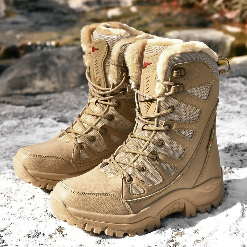 

New Warm Plush Snow Boots Men Lace Up Casual High Top Men's Boots Waterproof Winter Boots Anti-Slip Ankle Army Work