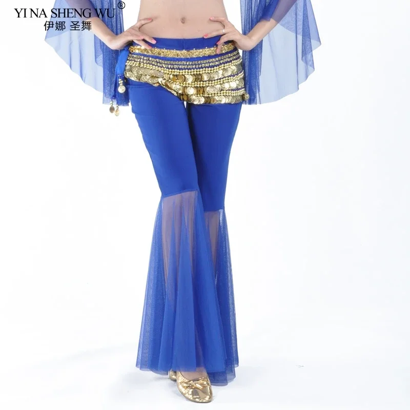 Belly Dance Costumes Pants Women Crystal Cotton Mesh Flares Tribal Dance Long Pants Belly Dance Performance Stage Dancer Pants