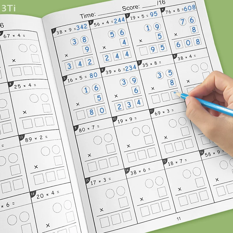 1 шт., рабочий лист для математической практики, тестовый блокнот, 2-значная рабочая тетрадь для умножения по математике для начальной школы, арифметики