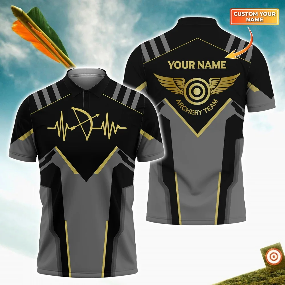 PLstar Cosmos Custom Name Archery Lovers 3D Printed Mens Polo Shirt Summer Short Sleeve Archery Players Polo Shirt POL-53