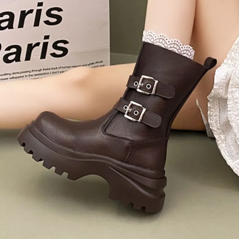 

High Heels Women's Platform Long Boots Elegant Buckle Winter Shoes 2025 Designer Dress Pumps Fashion Party Zapatillas De Mujer