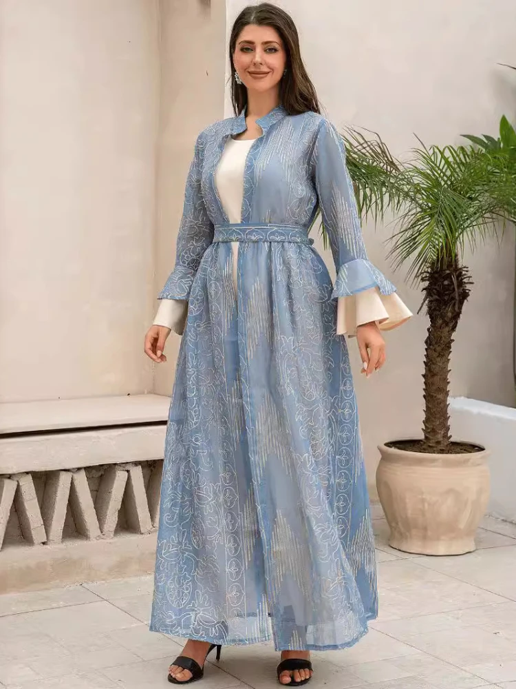 Abaya Jalabiya-Robe de soirée musulmane pour femme, manches papillon, caftan, longue robe éducative, Eid, ensemble 2 pièces, 2024