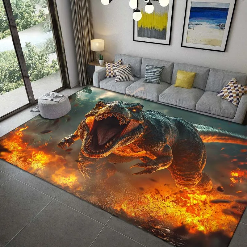 1pc Furious T-Rex Fire Pattern Area Rug, Versatile Home Decor, Ideal Gift, Perfect for Dining Room Bedroom Office Playroom