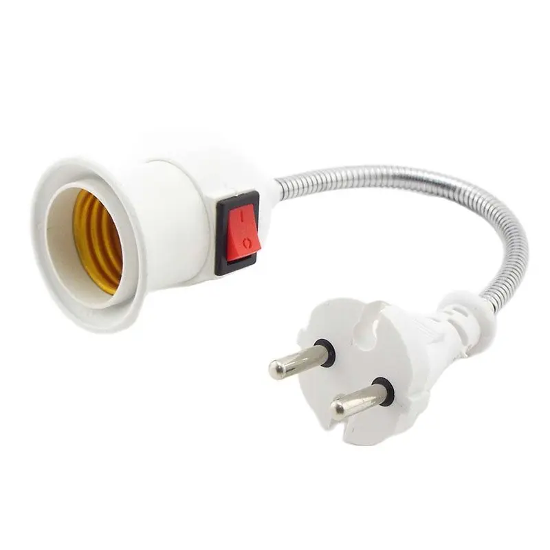 LED Bulb Base Flexible Lamp Holder with ON/OFF Switch Extend Extension Converter E27 Screw Socket EU Plug 110V-220V