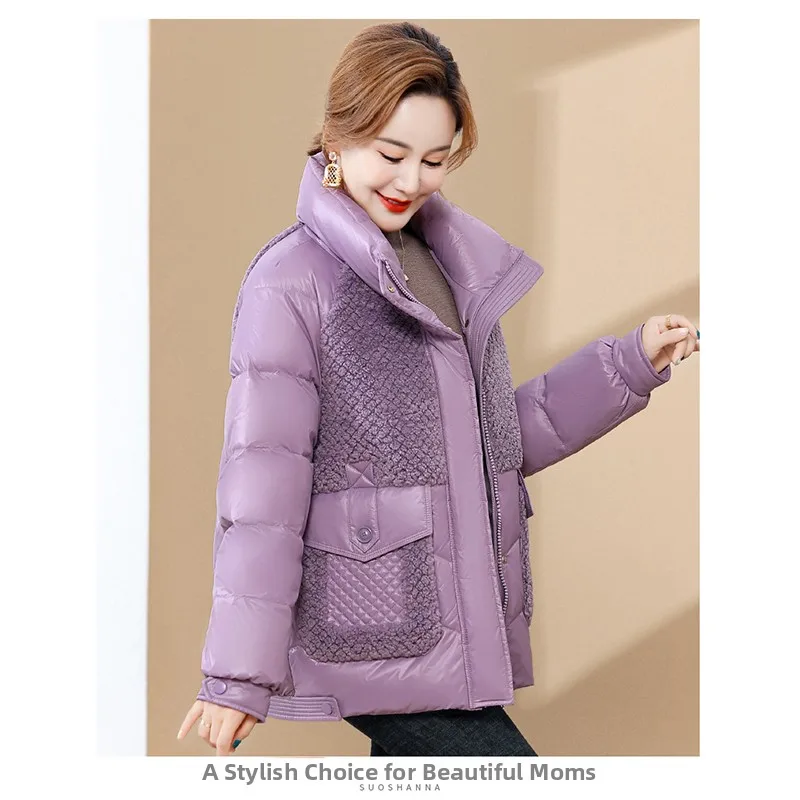 

Douxia 2025 Women's Faionable Patchwork Warmth Stand Collar down Jaet Commute Sle Regular Sve Long Zipper ort Length