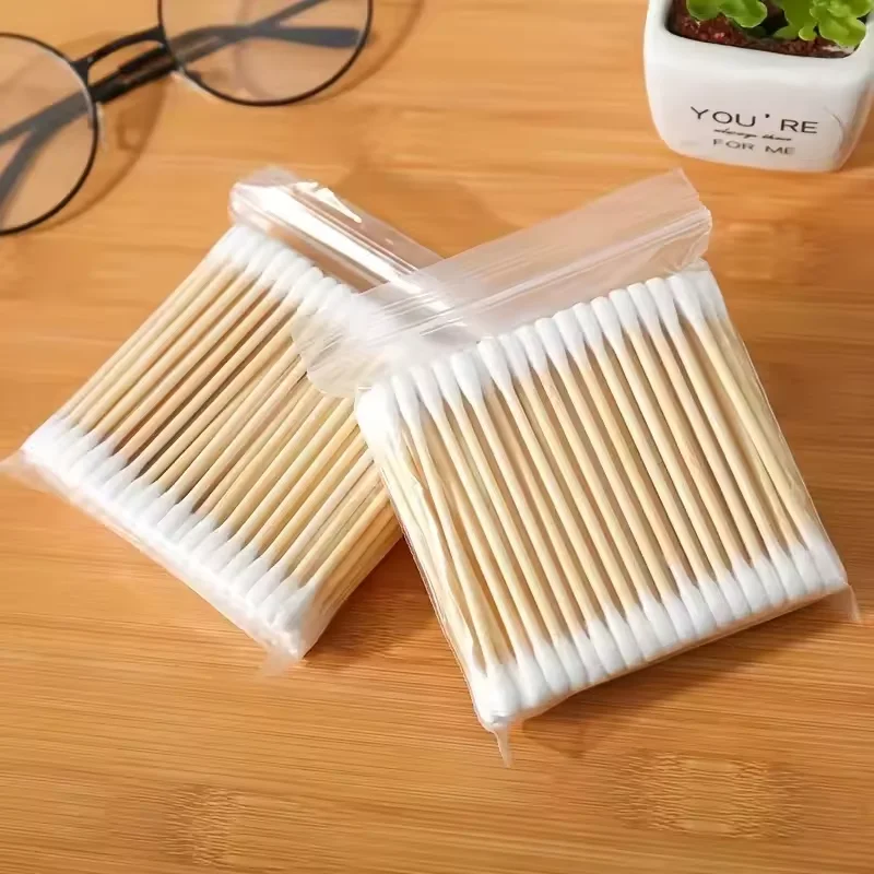 Double Ended Cotton Swabs Household Makeup Removal Ear Digging Hygiene Cleaning Swabs Disposable Round Head Wooden Stick
