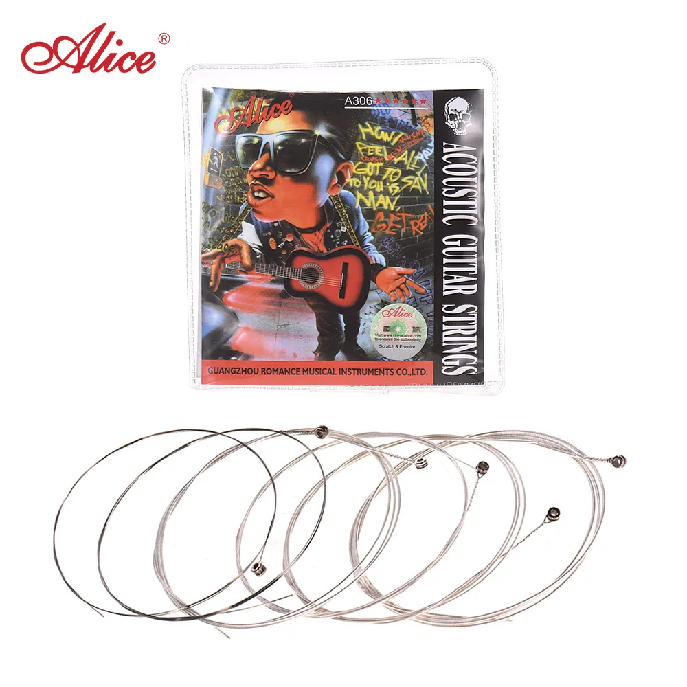 Alice A306 Series Acoustic Folk Guitar Strings Set Stainless Steel Wire Steel Core Silver-plated Copper Alloy Wound(.010-.047)