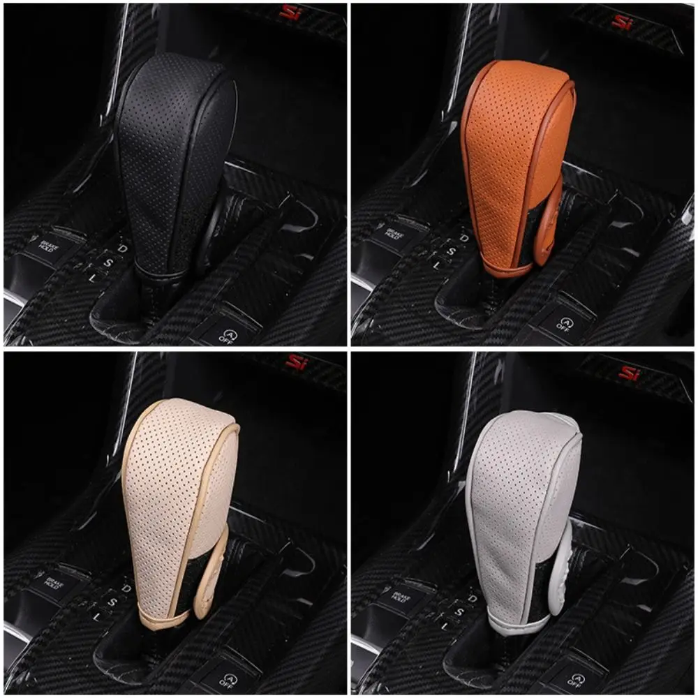 Universal Car Gear Shift Cover Genuine Leather Non-Slip Gear Shifter Knob Covers Comfortable Grip Wear-resistant