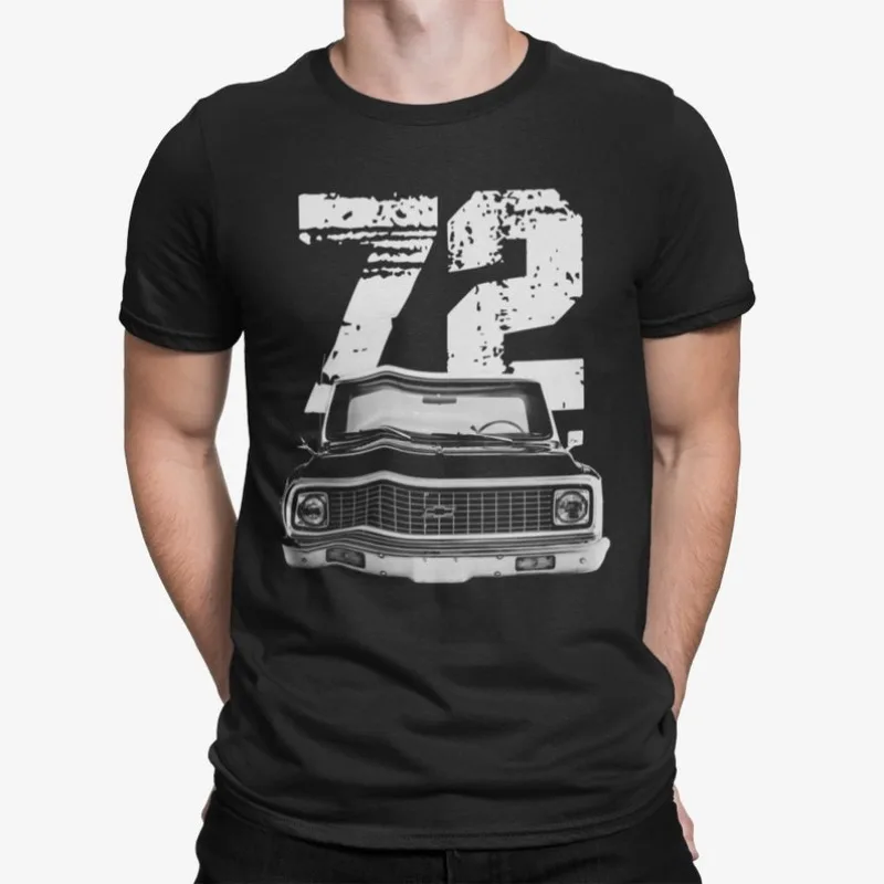 1972 Chevy C10 Pickup Truck Front View With Year T Shirt 2024 Men T Shirt Casual  Car fans Logo Enthusiast T-shirt Graphic Summe