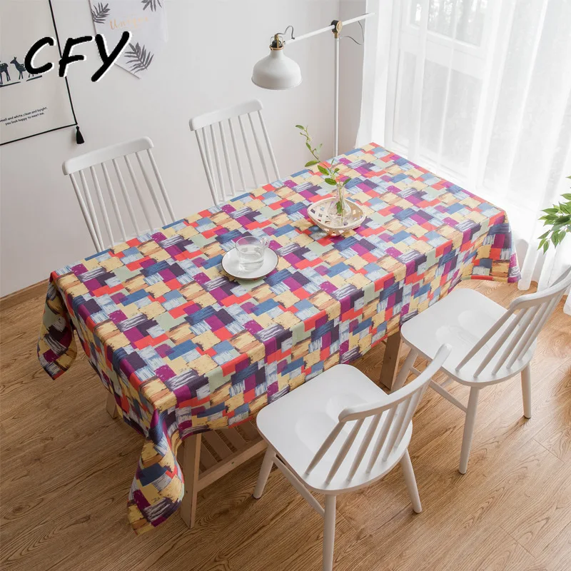 

Cotton Linen American Style Abstract Lattice Rectangular Tablecloth Pendant Tea Table Pad Meal Cloth Photo Background Cloth