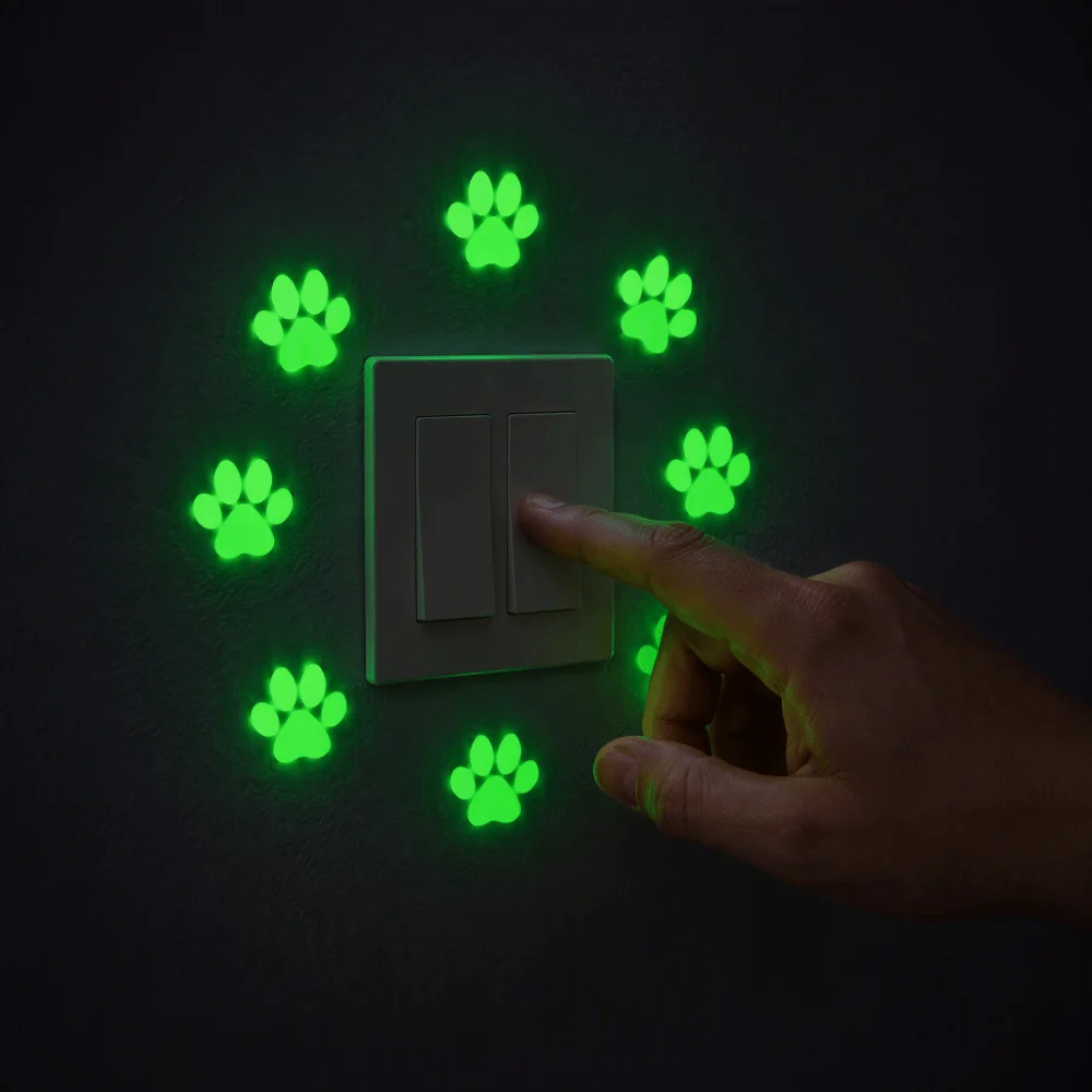10/20Pcs Creative Fluorescent Paw Wall Sticker Glow-in-the-Dark DIY Paw Print Wall Decals Self-adhesive Waterproof