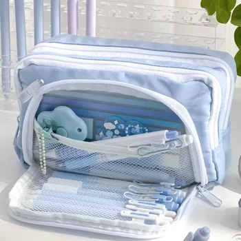 アイスブルー大容量鉛筆バッグ美的スクールケース女の子韓国文具ホルダーバッグペンケース学生学用品