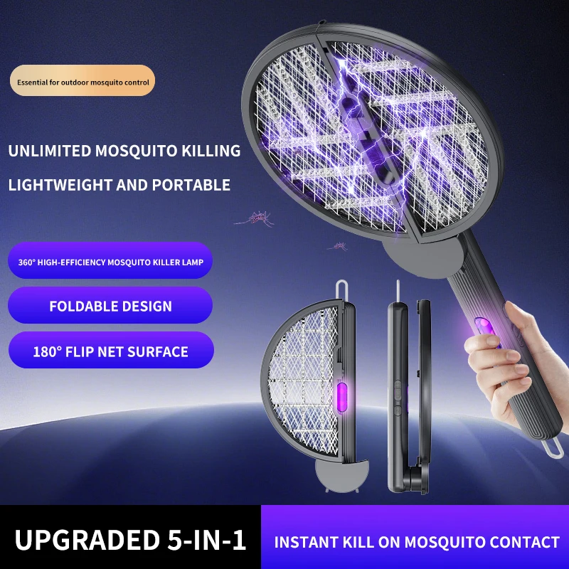 Foldable Electric Mosquito Swatter 3 in 1 USB Rechargeable Wall Mounted Killer Lamp Anti Mosquito