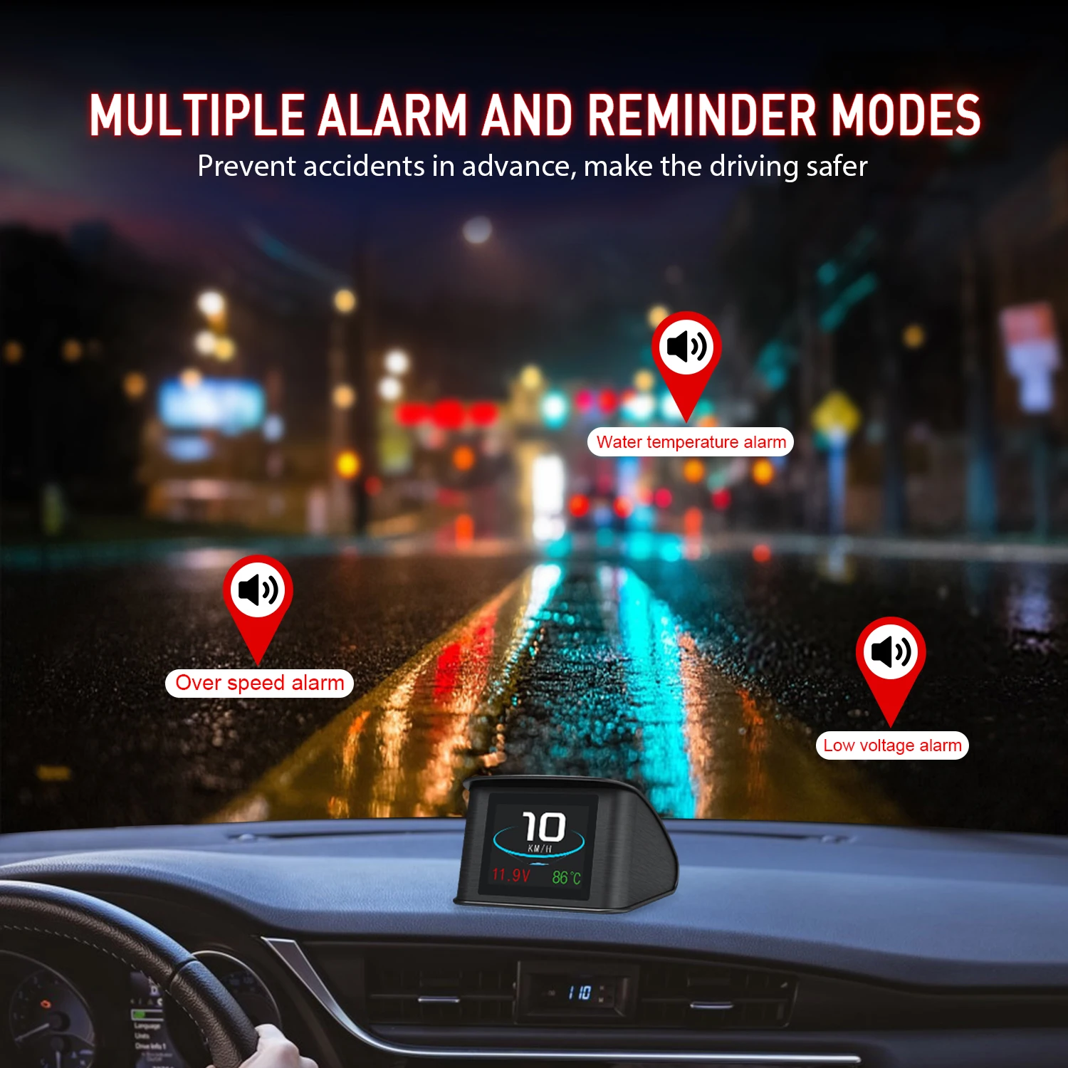 Intelligentes Auto-HUD-Head-Up-Display, tragbarer HD-OBD-LCD-Fahrbildschirm mit Geschwindigkeitsalarm, Wassertemperaturfunktion