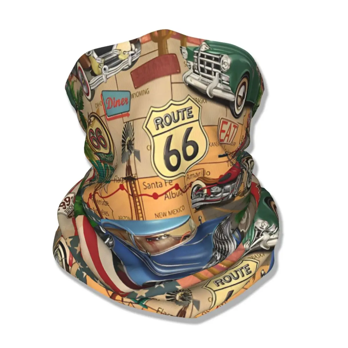 US Route 66 Bandana Neck Cover Printed Cruise America Mask Scarf Multi-use Cycling Scarf Running Unisex Adult Windproof