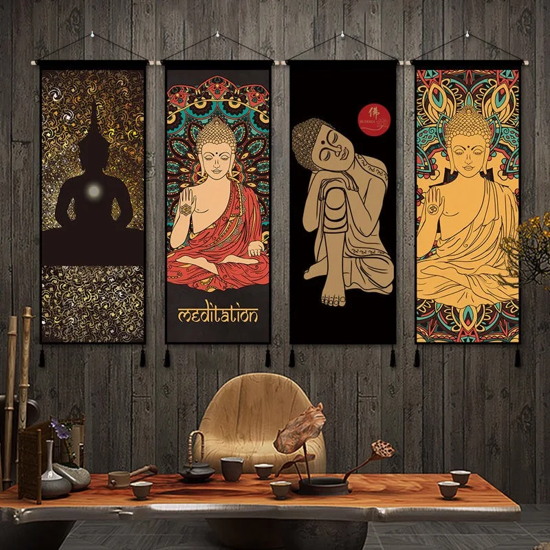 Buddha Scroll Wall Paintings Southeast Asia Style Thailand Anime Posters Canvas Wall Art Painting Vintage Room Decor Aestheting