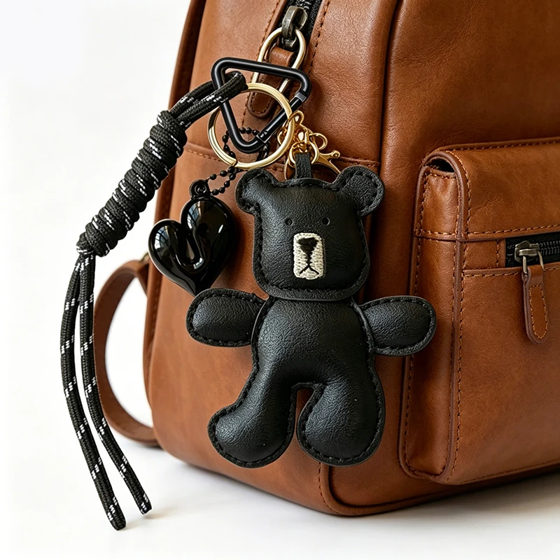 Modish Leather Miniature Bear Woven Lacing Backpack Adornment DIY Keychain Purse Addition