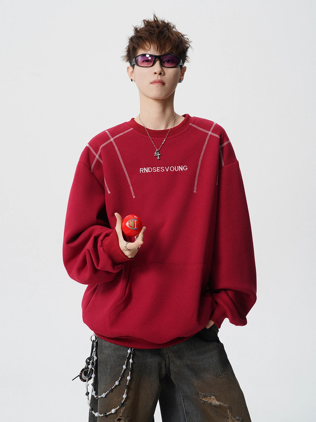 

Красный свитшот с китайским зодиакальным принтом, мужской, весенний, новый, американский, плотный, повседневный, свободный, с длинными рукавами