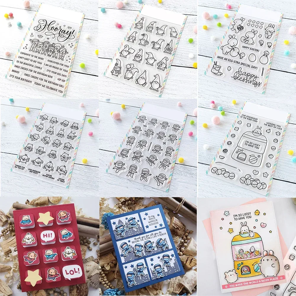 Kleiner Zwerg / Ninja / Helden-Stanzformen und Stempel, Hurra-Wünsche, Eggtastic-Kaninchen-Stempelset für DIY-Scrapbooking-Kartenherstellung