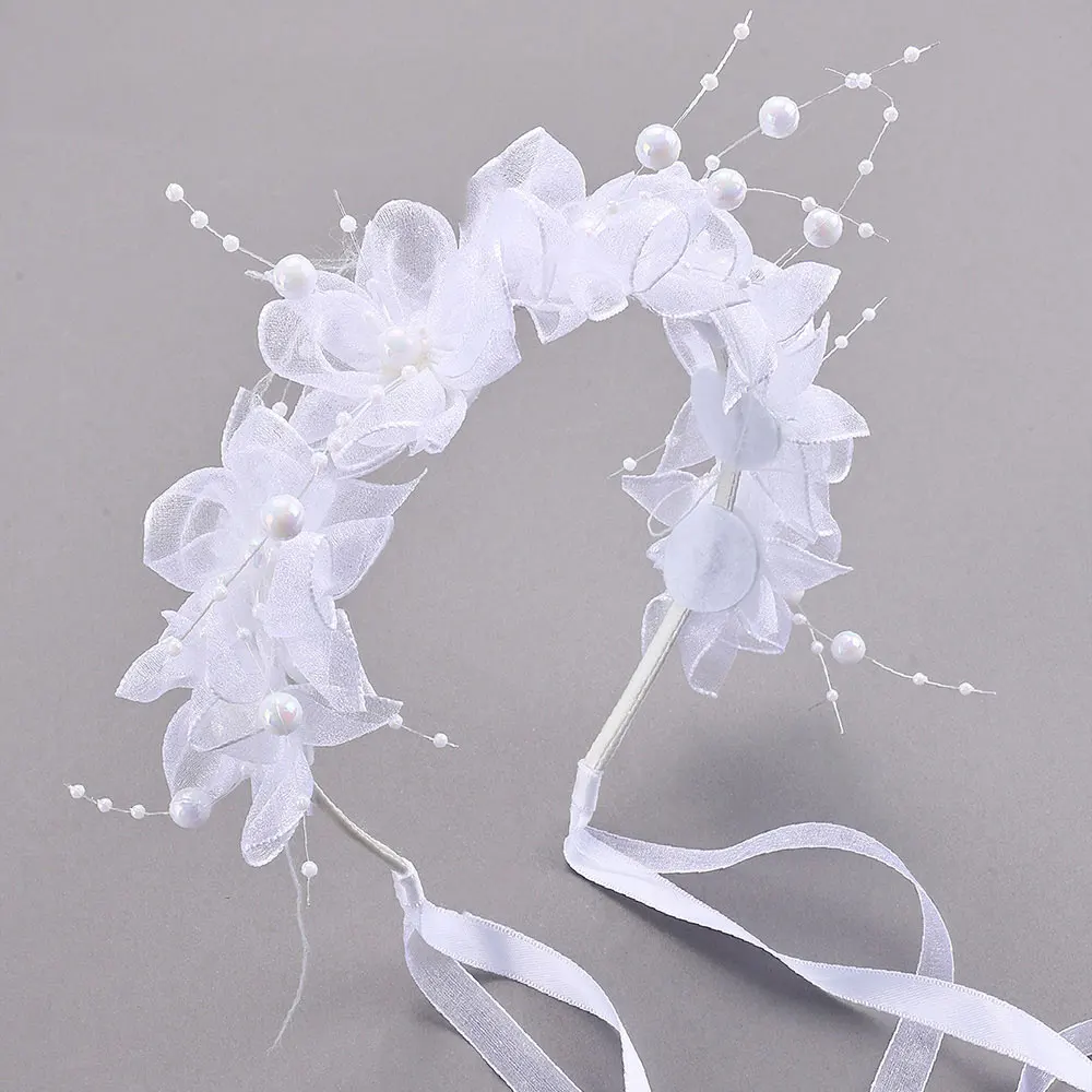 

Bohemian Chiffon Flower Headband Girls Pearl Garland Wreath Hair Bands Bride Garland Head Hoop Hair Jewelry Children Gifts