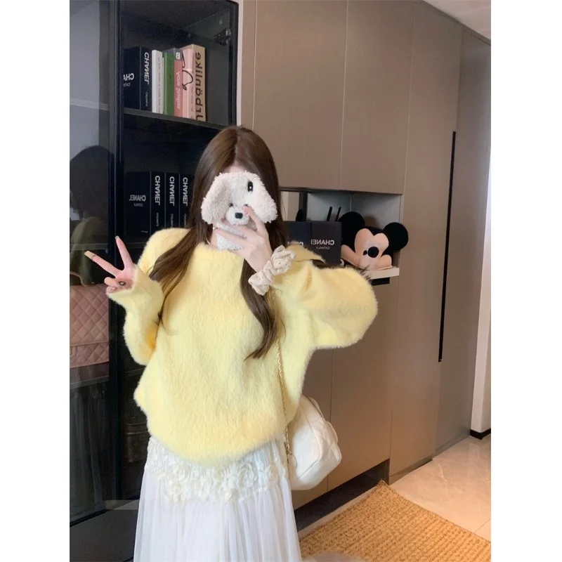 

Korean Sle Soft Long Sve Women's Knitted Sweater round Ne Loose Fit Slimming Autumn New Design Versatile Knitwear Top