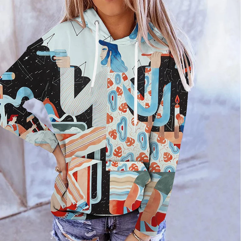 New Floral Oil Painting Hoodies Flower 3D Print Women Casual Long Sleeve Hooded Sweatshirts Streetwear Pullovers Female Clothing