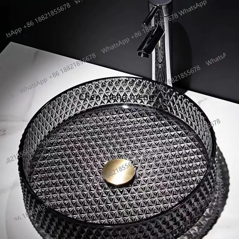 

Bathroom Round Crystal Glass Countertop Wash Basin Household Face Washing Basin Art Basin