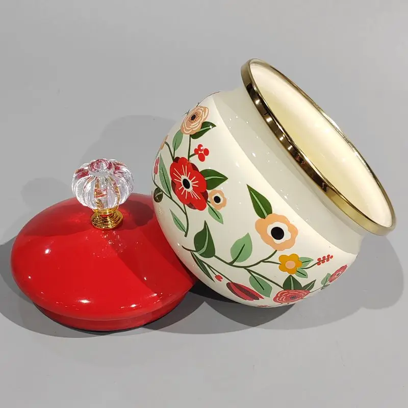 Vintage Elegant With Lid Multi-purpose Enamel Storage Healthy Material Seasoning Jar Oil Salt Sauce Vinegar Tea Sugar