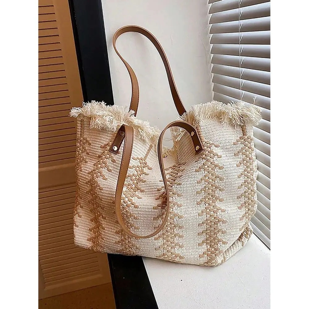 

Large Capacity Letter Tassel Decor Canvas Tote Bag, Minimalist Commuting Shopping Shoulder Bag