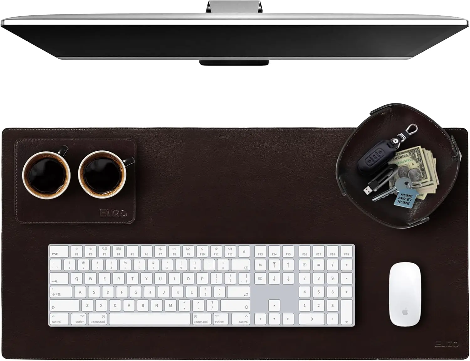 

Leather Desk Mat Desk Pad Blotter Set - Real Full-Grain Leather (32X16) 2-Layer Genuine Desk Cover Protector & Large Mouse Pad