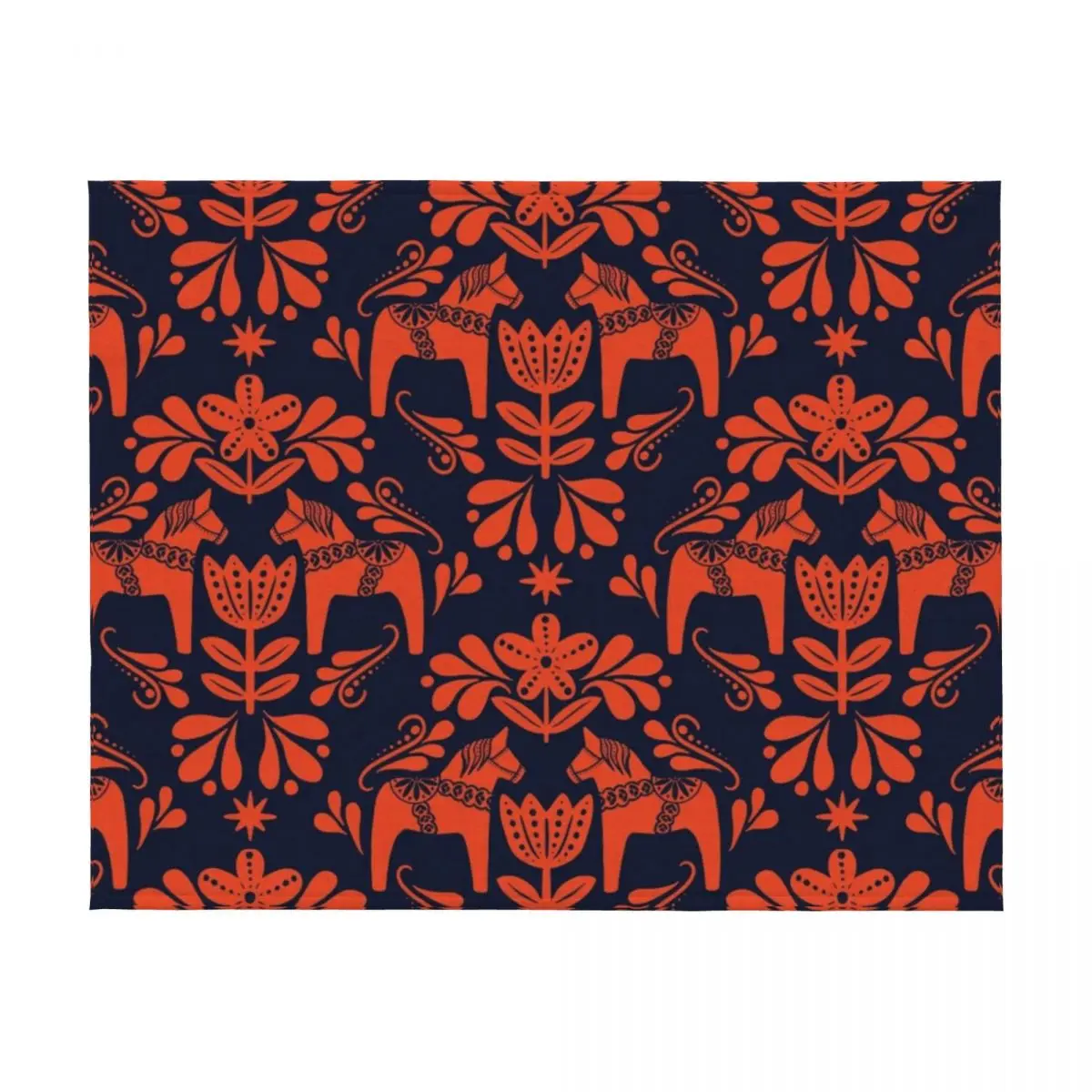 Folk Art Dala Horse - Navy Blue and Burnt Orange Throw Blanket Summer Beddings Sofa Quilt Decorative Beds Flannels Blankets