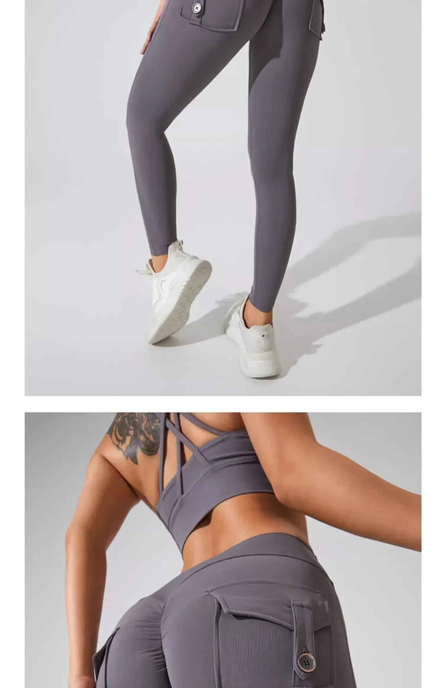 Naked Feeling Damen Fitness Freizeit-Laufleggings mit hoher Taille, Hüftlift, Gesäßfalten und Gesäßtasche, atmungsaktive Hose – Detail 24
