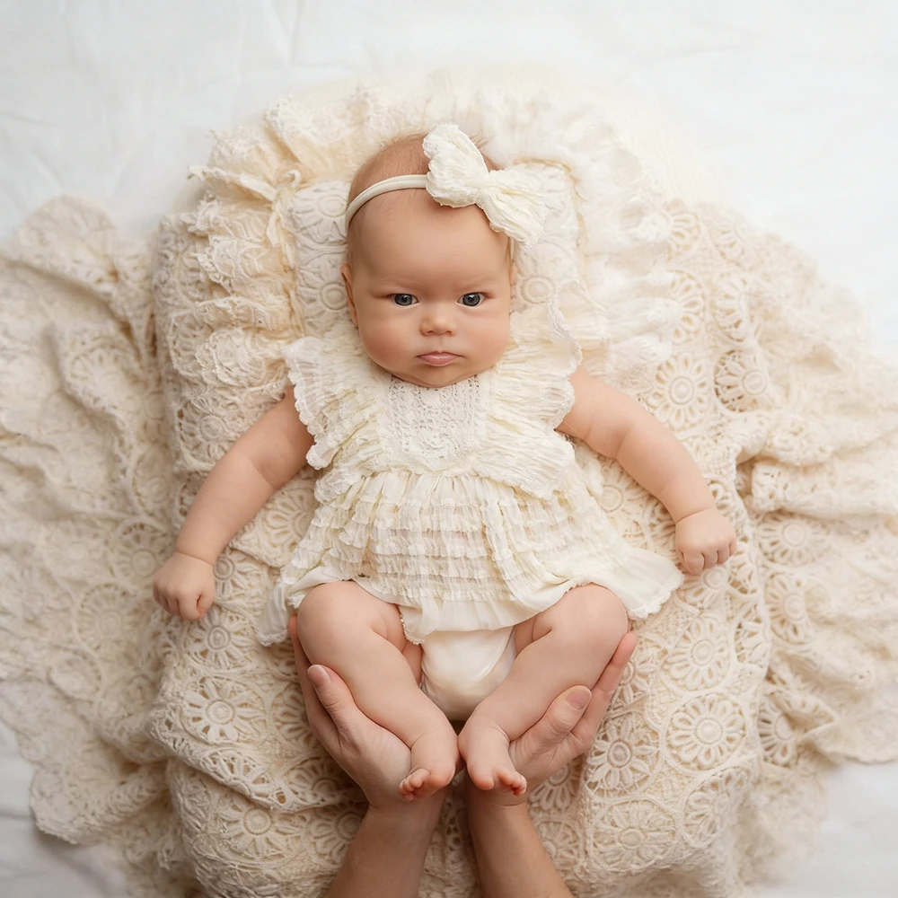 Smocked Newborn Photography Romper White Ruffle Baby Girl Photo Outfit Infant Bodysuit Photoshoot Clothes Smocked Ruffle Dress