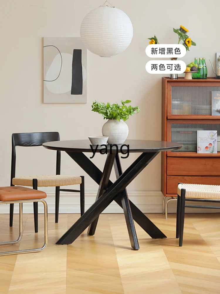 LTT all solid wood dining table household dining table medieval cherry wood round simple small apartment dining table