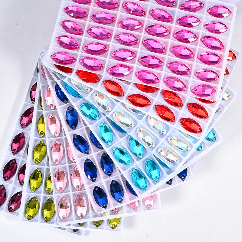 BOBOHOO Navette Mehrfarbige Glas-Nähsteine, Kristall-Flachsteine zum Aufnähen, Strass-Steine für DIY-Kleidung, Hochzeitskleider – Detail 4