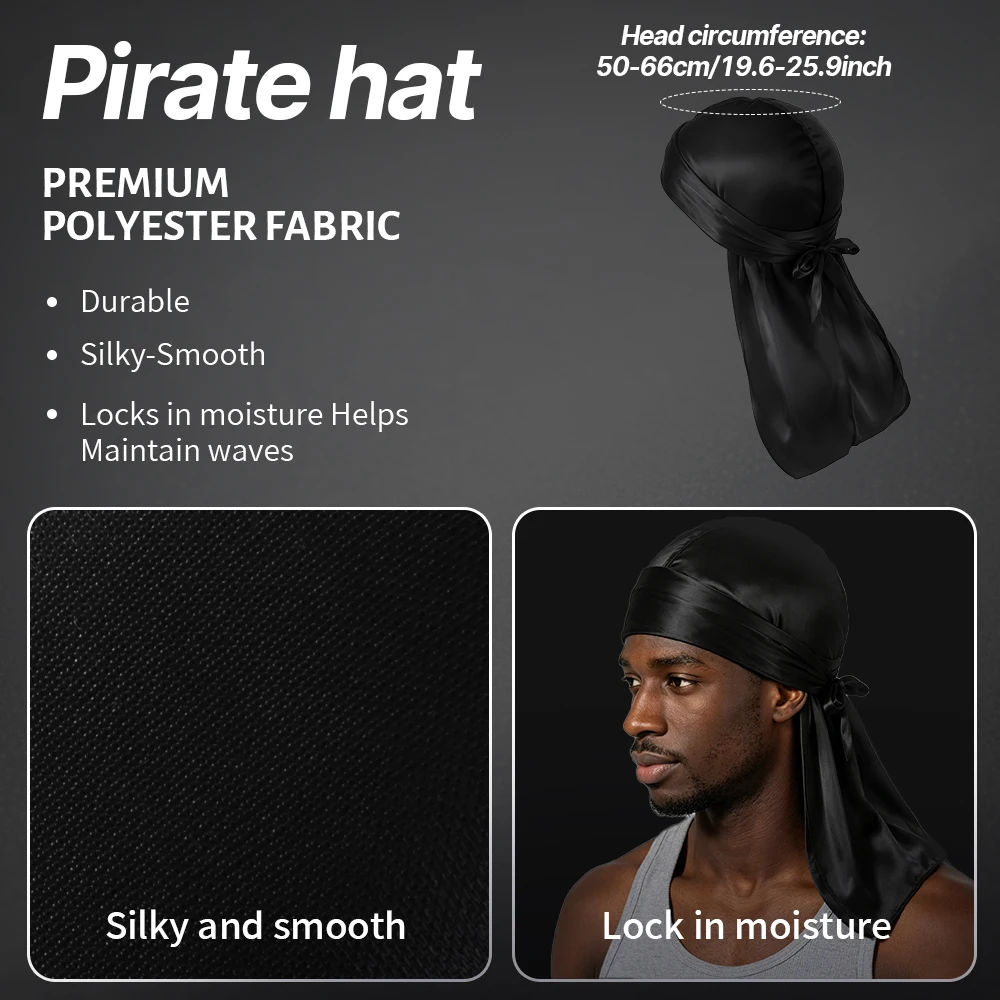 4Pcs Men's Long-tail Pirate Hat, Moisture-wicking and Sweat-absorbing, Suitable for Hip-hop, Street Dance, and Sports Cycling