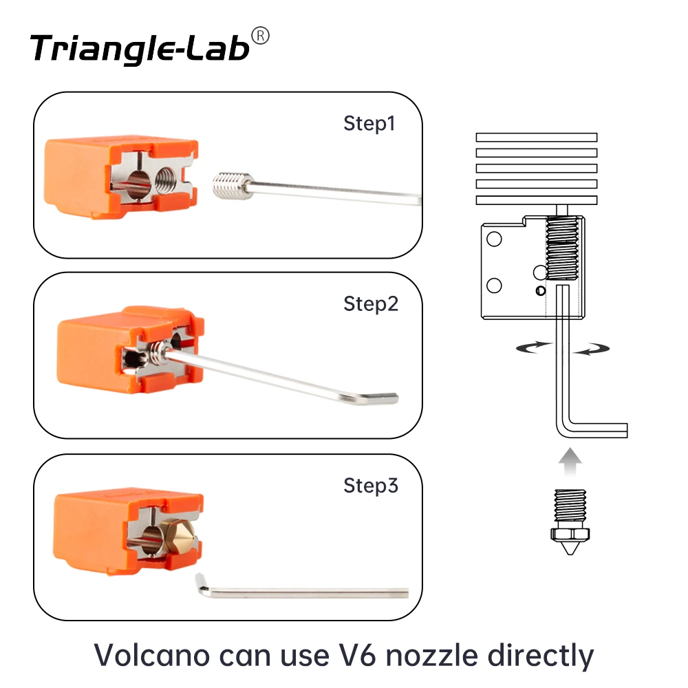 Trianglelab High Flow  Nozzle Copper Volcano Adapters compatible CHC PRO CHCB-V Volcano Heater Block to V6 Nozzle ZS V6 NOZZLE