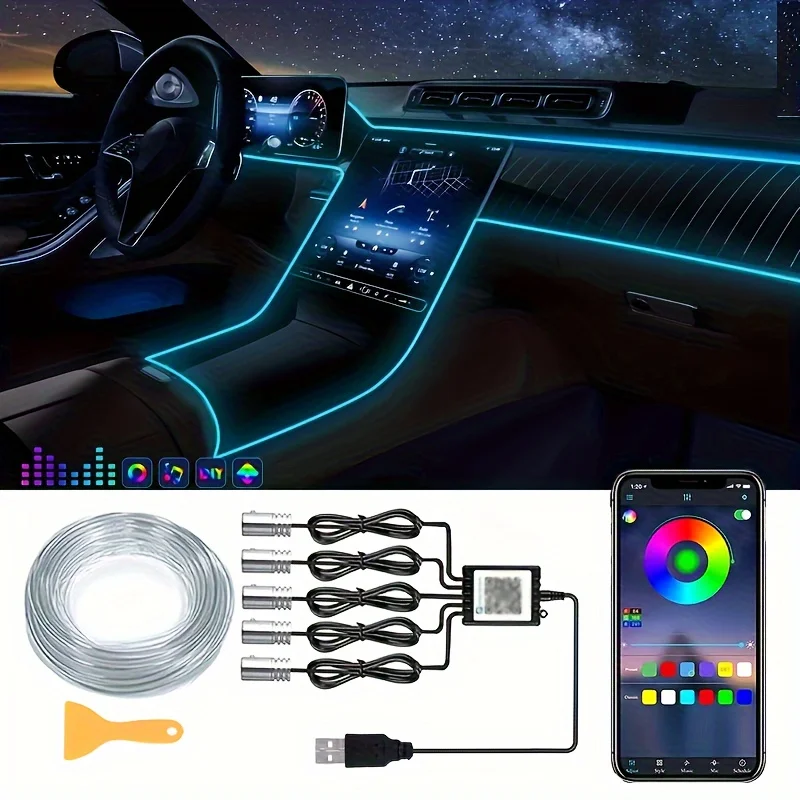 Car Led Strip Lights,Interior Lights,RGB 5 In 1 Ambient Lighting Kit,Led Light Bar for Car with Music Sync Function