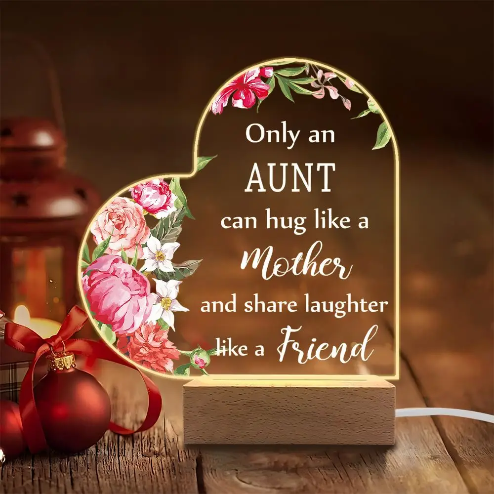 

1 шт., акриловые светящиеся украшения, аксессуары для фотосъемки, USB-основание, подарок в форме сердца тетушки, фигурки ко Дню матери