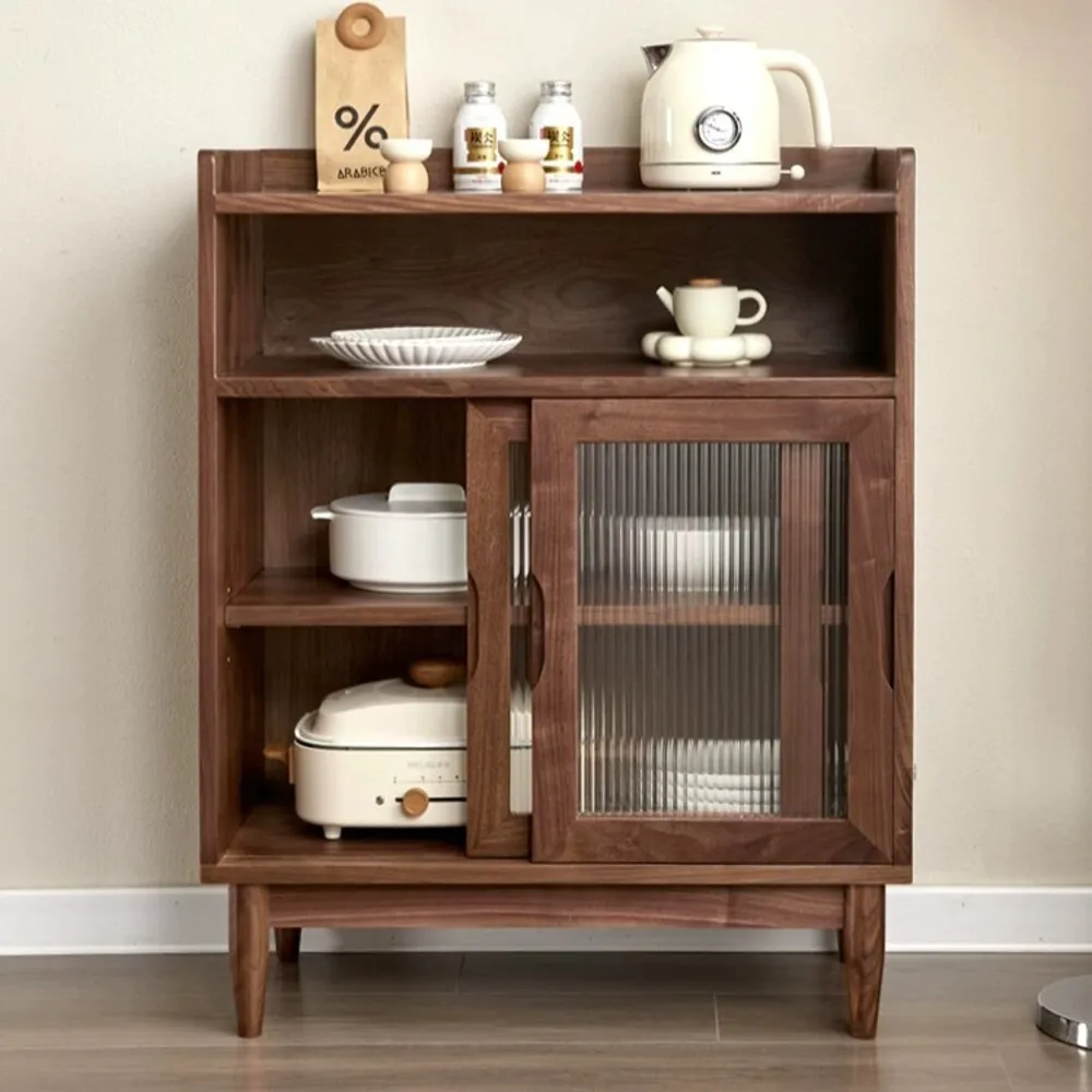 Sideboard, North American black walnut sliding door, living room glass storage cabinet, custom solid wood tea cabinet