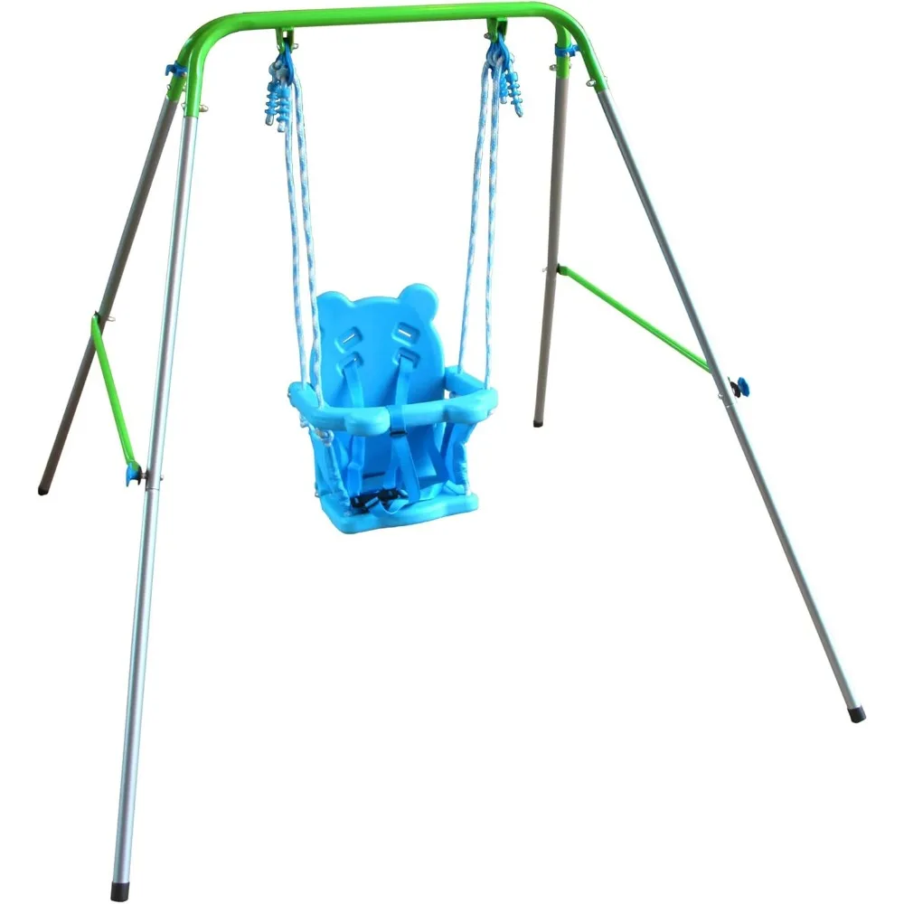 Heavy duty baby indoor/outdoor swing set, with seat belt, blue, 52 inches long x 55 inches wide x 47 inches high