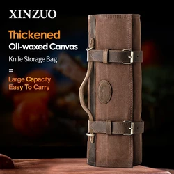 XINZUO Thickened Canvas Chef Knife Roll Bag Carry Case Kitchen Cooking Portable Durable Storage 12 Pockets +2 Small Zipper Bags