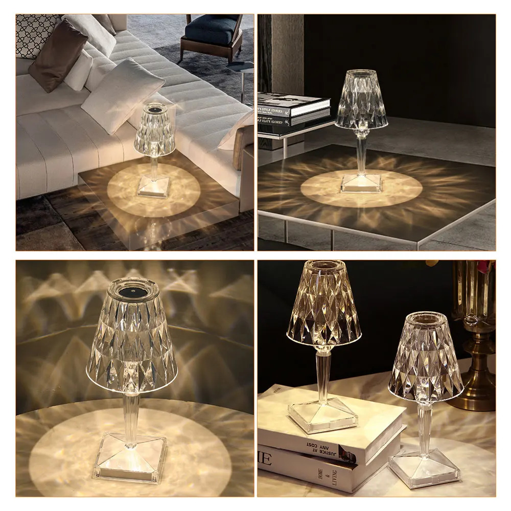 USB Rechargeable Night Light Crystal Table Lamp Led Desk Lamp Home Decor Nights Lights Indoor Lighting Bedroom Lamps Decor