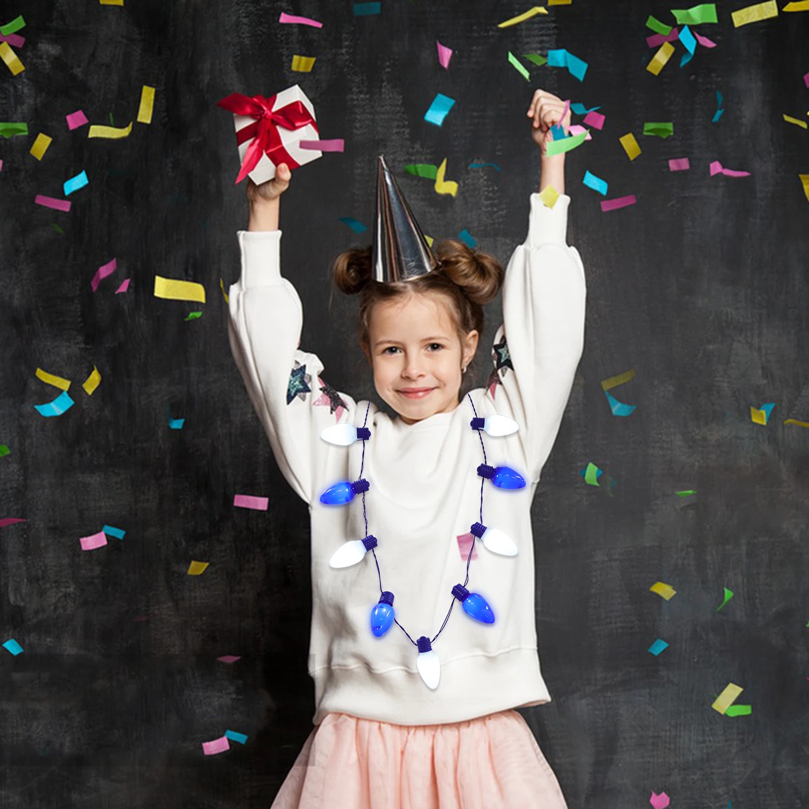 

LED Glowing Necklace 9 Lights Hanukkah Decorative Bulbs Party Favor Light Up Necklaces Holiday Accessories LED Lamp for Party