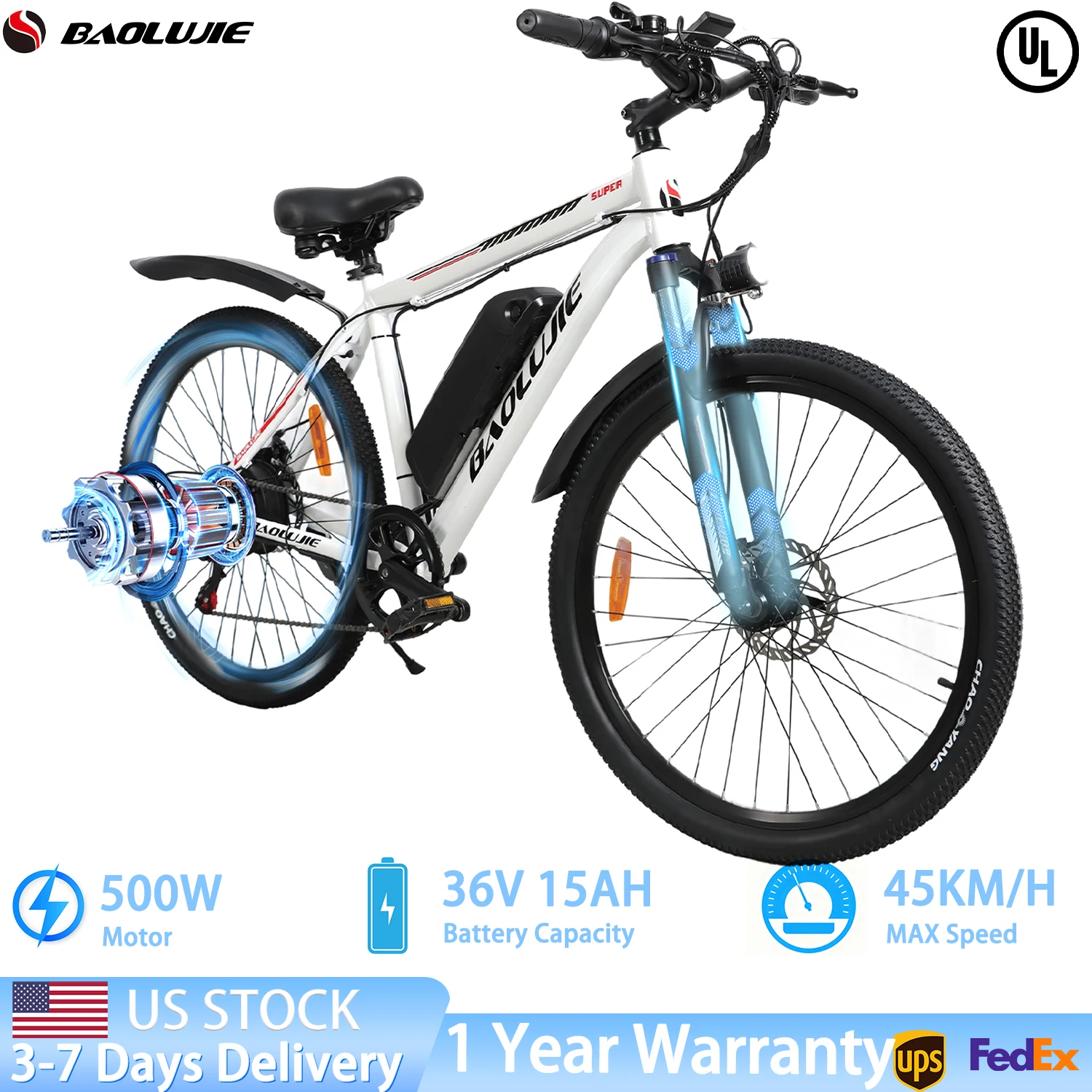 

BAOLUJIE S1 Electric Bike for Adults 1000W Motor E bike 70 Miles Rang 28MPH Removable Battery Electric Bicycles【1 Year Warranty】